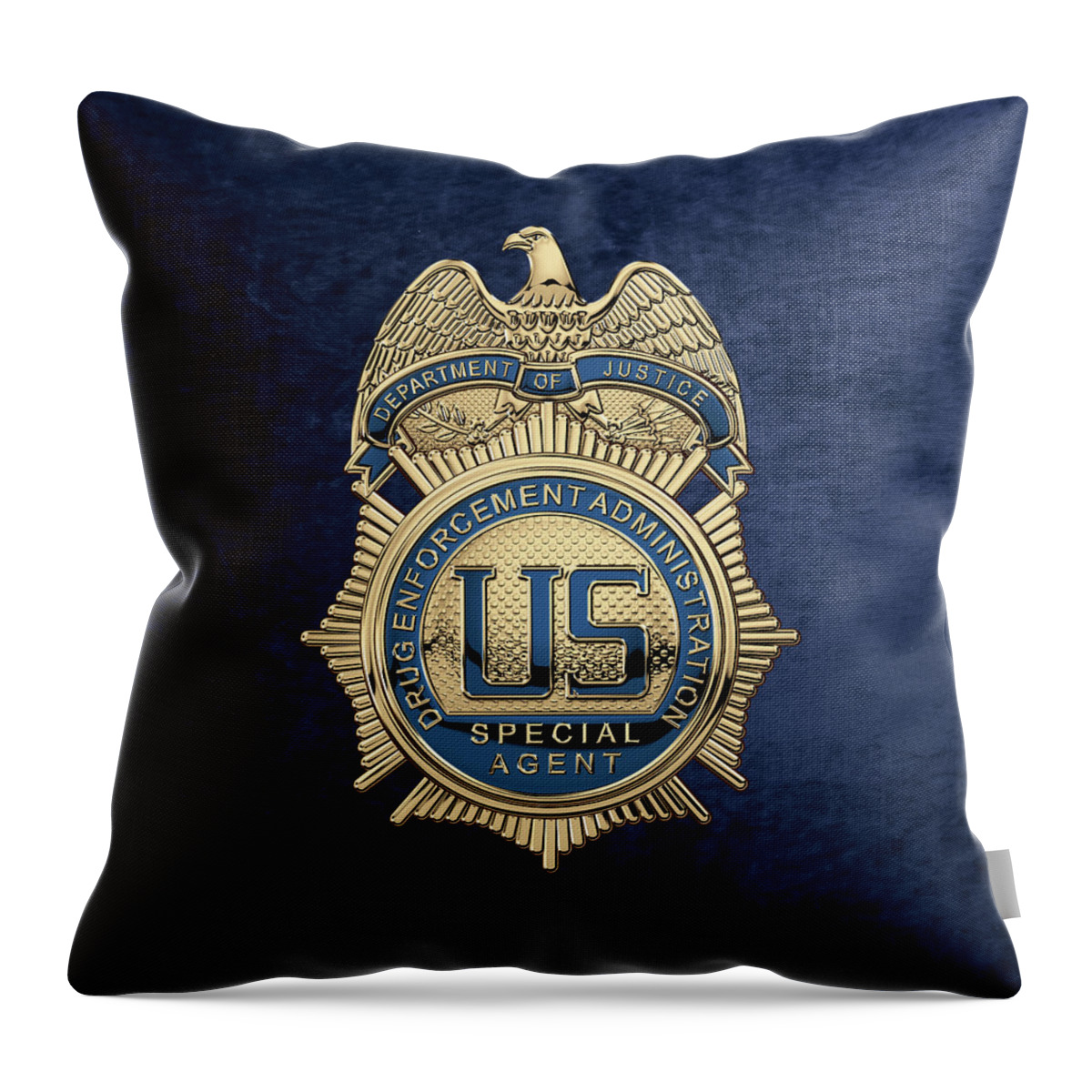  ‘law Enforcement Insignia & Heraldry’ Collection By Serge Averbukh Throw Pillow featuring the digital art Drug Enforcement Administration - D E A Special Agent Badge over Blue Velvet by Serge Averbukh