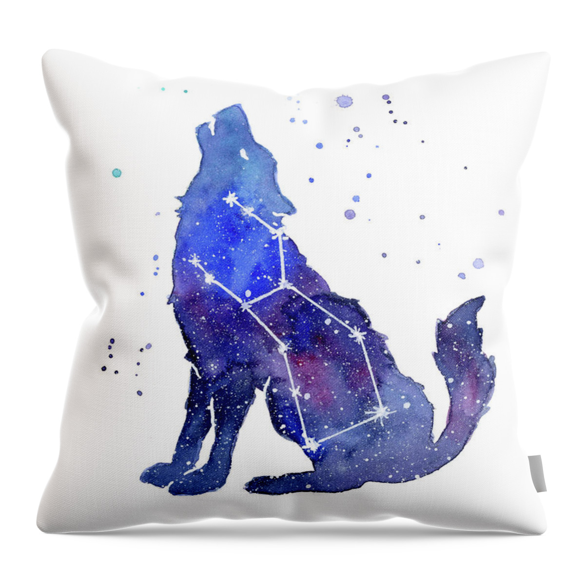 Wolf Throw Pillow featuring the painting Galaxy Wolf - Lupus Constellation by Olga Shvartsur