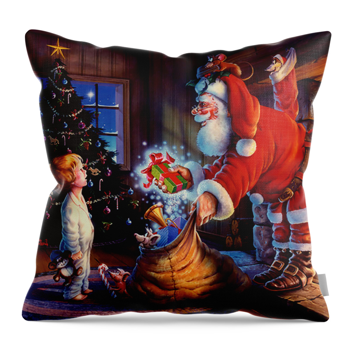 Michael Humphries Throw Pillow featuring the painting 'Twas the Night Before Christmas by Michael Humphries
