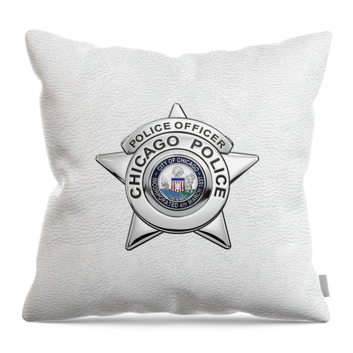  ‘law Enforcement Insignia & Heraldry’ Collection By Serge Averbukh Throw Pillow featuring the digital art Chicago Police Department Badge - C P D  Police Officer Star over White Leather by Serge Averbukh