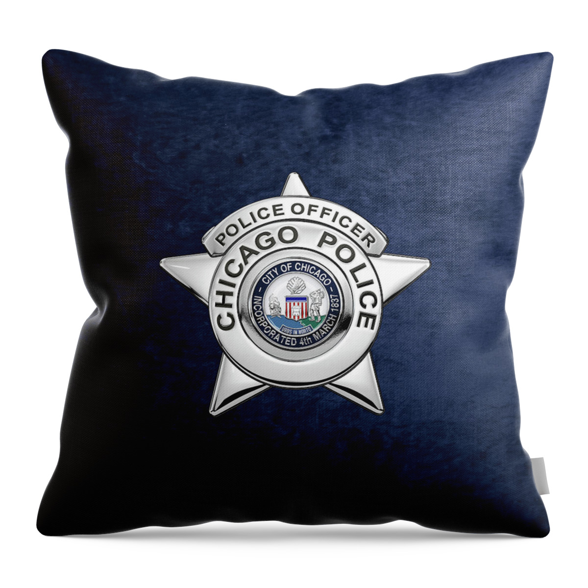  ‘law Enforcement Insignia & Heraldry’ Collection By Serge Averbukh Throw Pillow featuring the digital art Chicago Police Department Badge - C P D  Police Officer Star over Blue Velvet by Serge Averbukh