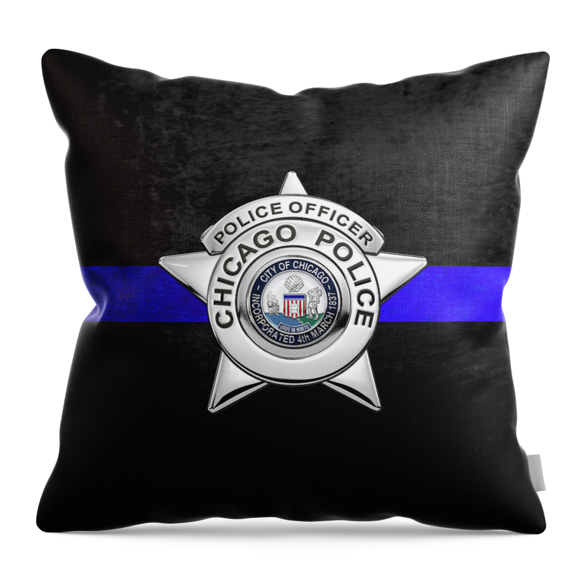  ‘law Enforcement Insignia & Heraldry’ Collection By Serge Averbukh Throw Pillow featuring the digital art Chicago Police Department Badge - C P D  Police Officer Star over The Thin Blue Line by Serge Averbukh