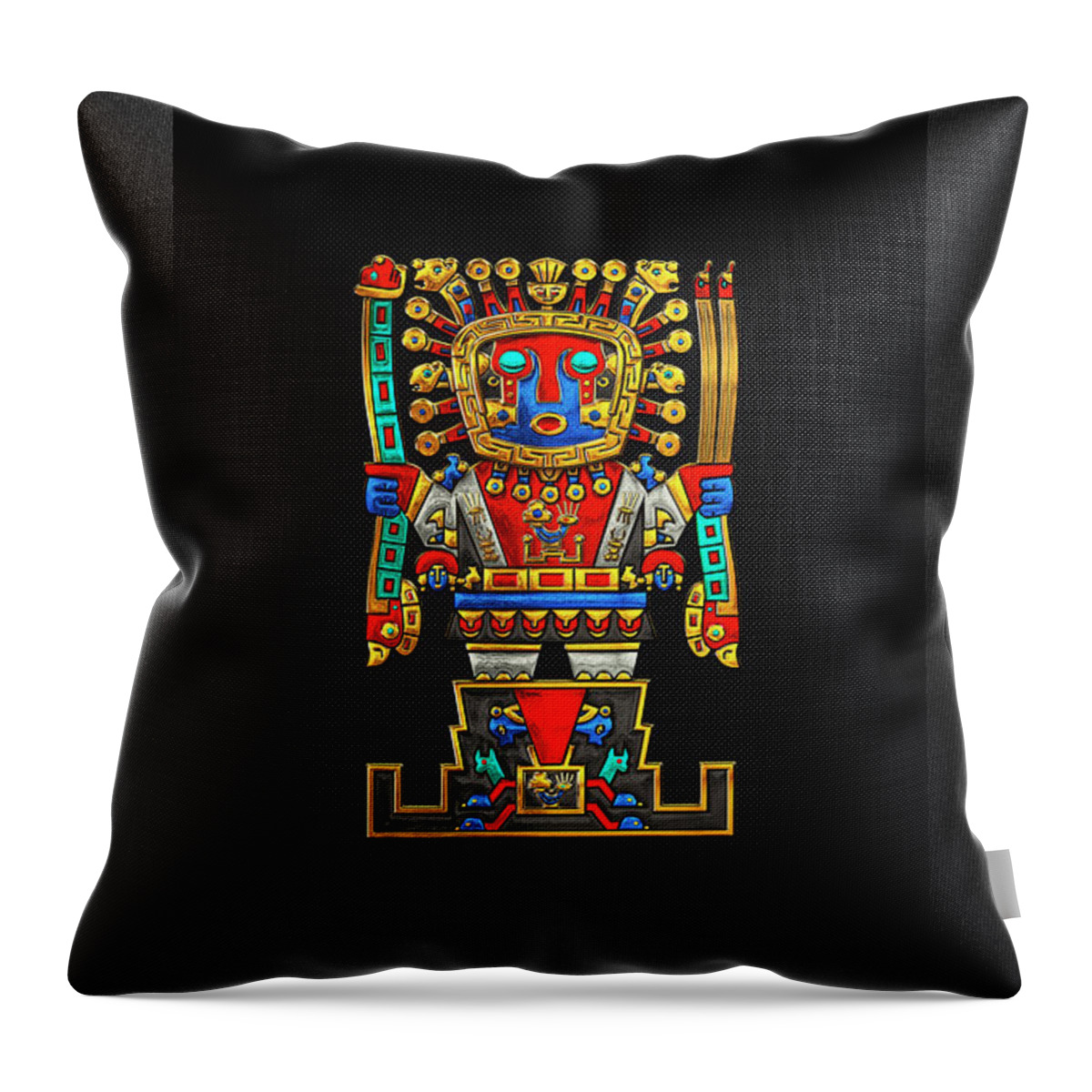 Treasures Of Pre-columbian America’ Collection By Serge Averbukh Throw Pillow featuring the digital art Incan Gods - The Great Creator Viracocha on Black Canvas by Serge Averbukh