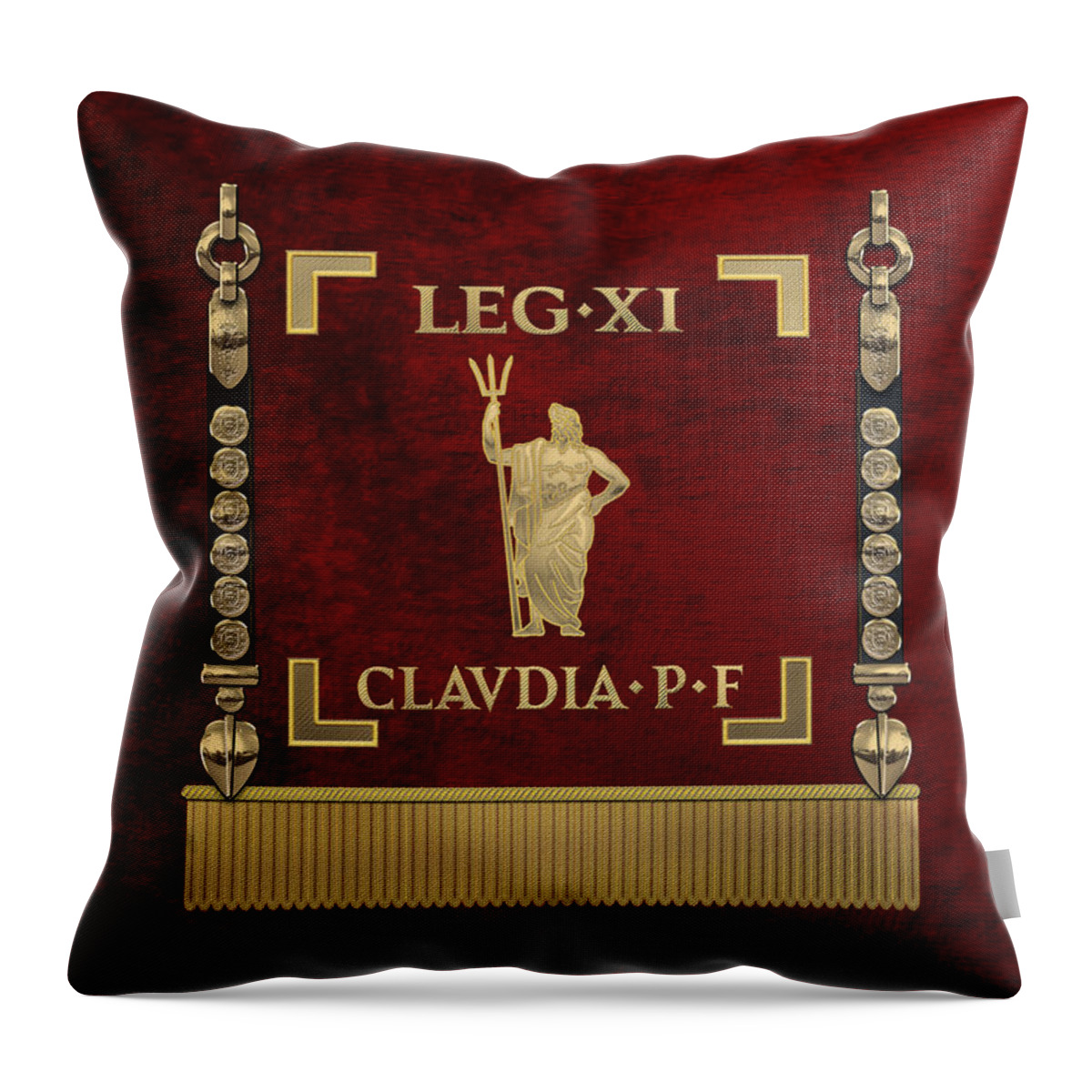 ‘rome’ Collection By Serge Averbukh Throw Pillow featuring the digital art Standard of the 11th Roman Legion - Vexillum of Legio XI Claudia by Serge Averbukh