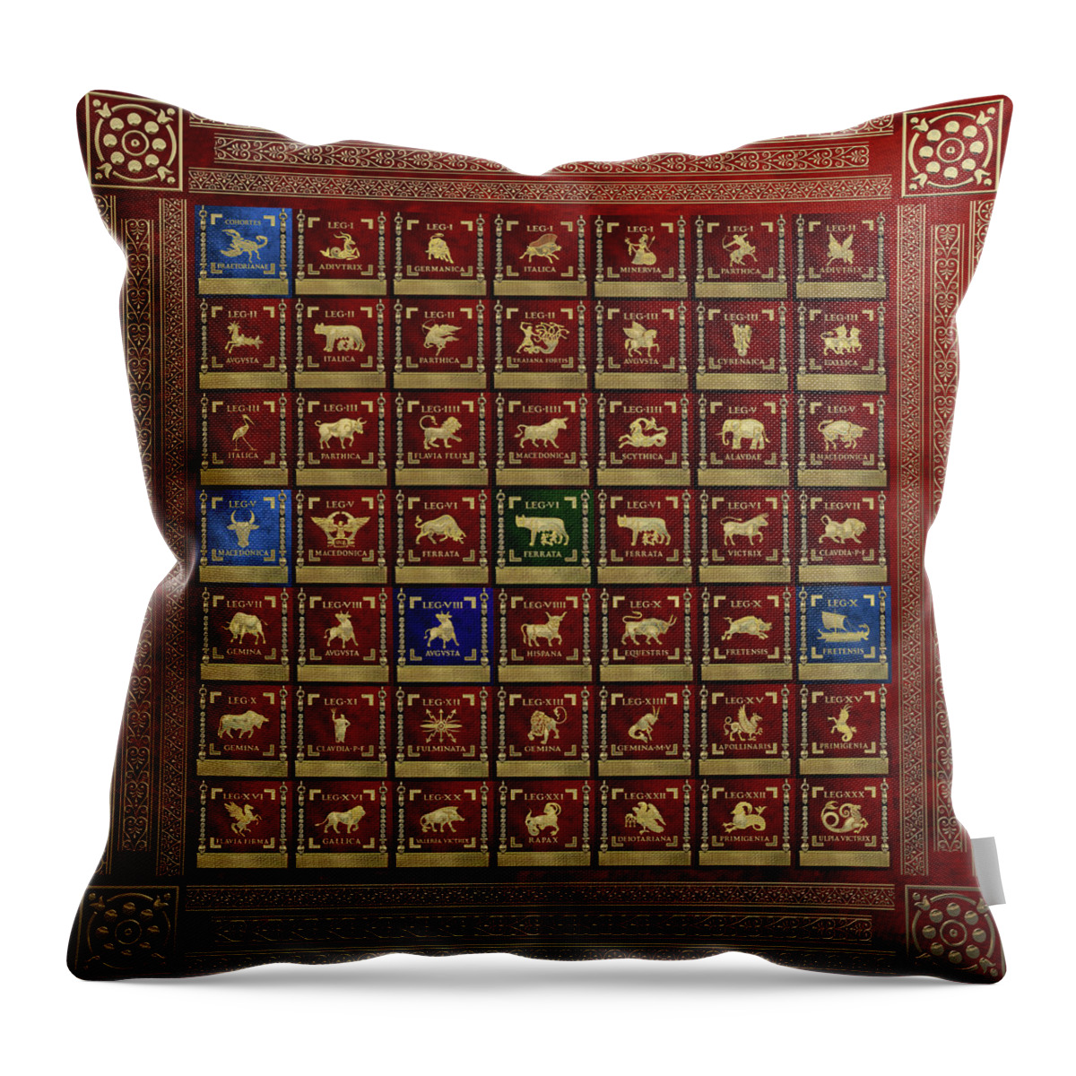 ‘rome’ Collection By Serge Averbukh Throw Pillow featuring the digital art Standards of Roman Imperial Legions - Legionum Romani Imperii Insignia by Serge Averbukh