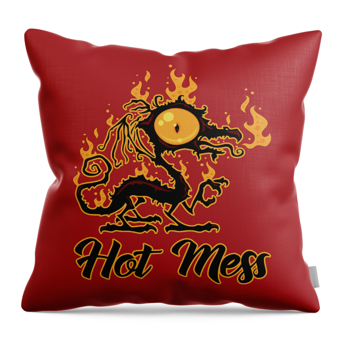 Black Throw Pillow featuring the digital art Hot Mess Crispy Dragon by John Schwegel