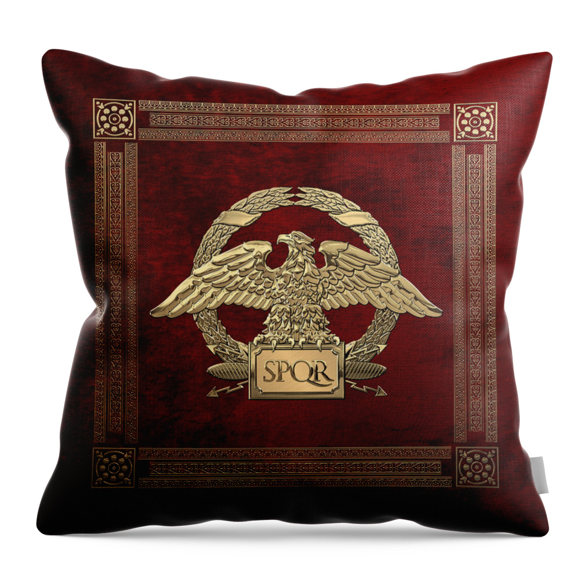 ‘treasures Of Rome’ Collection By Serge Averbukh Throw Pillow featuring the digital art Roman Empire - Gold Roman Imperial Eagle over Red Velvet by Serge Averbukh