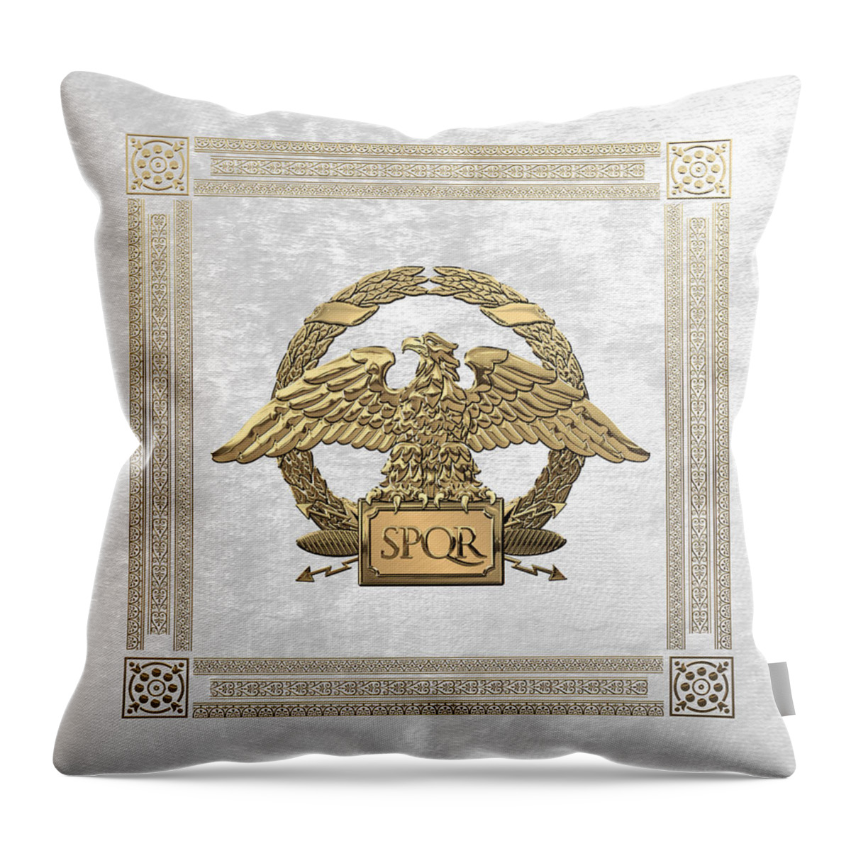 ‘treasures Of Rome’ Collection By Serge Averbukh Throw Pillow featuring the digital art Roman Empire - Gold Roman Imperial Eagle over White Velvet by Serge Averbukh