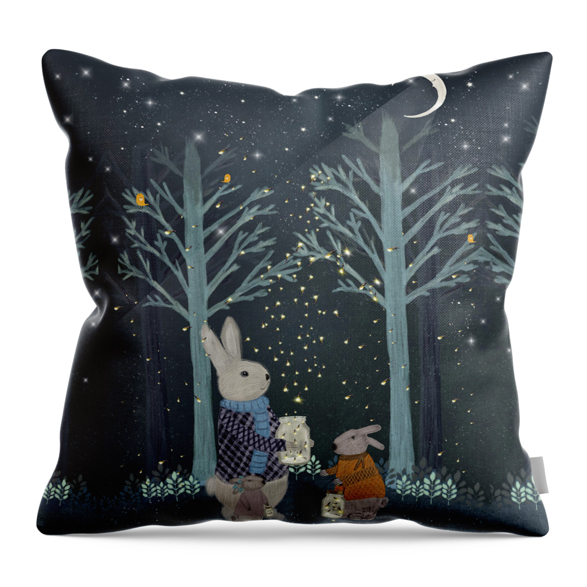 Nursery Art Throw Pillow featuring the painting Catching Fireflies by Bri Buckley