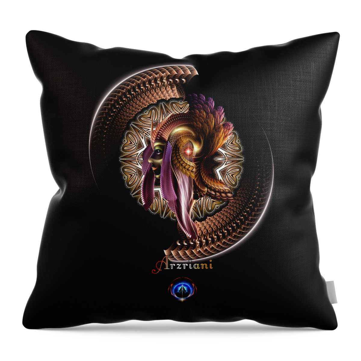 Asteroidday Throw Pillow featuring the digital art Arzriani The Golden Empress Fractal Portrait by Rolando Burbon
