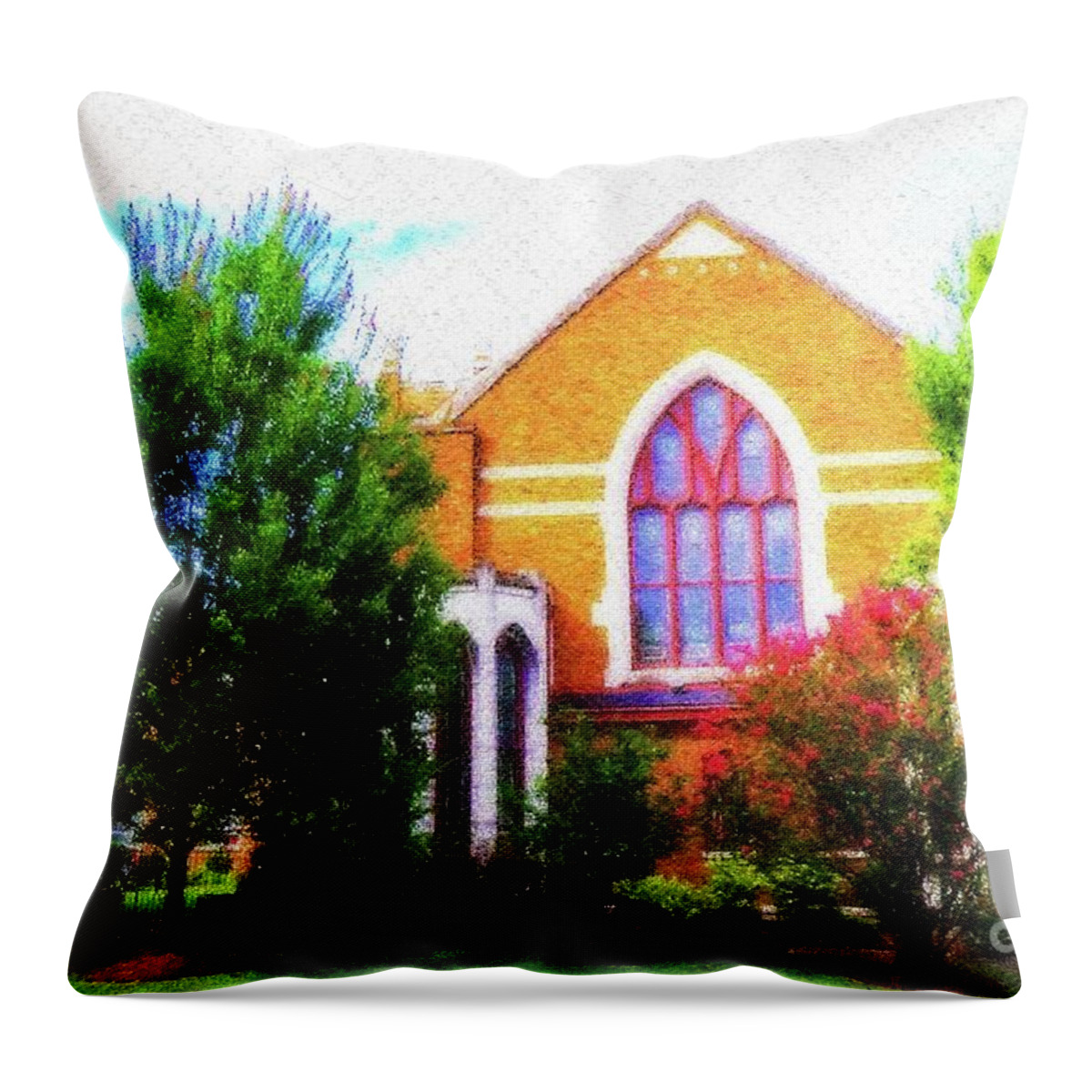 American Churches Throw Pillow featuring the mixed media Asbury Church Blossoms by Aberjhani