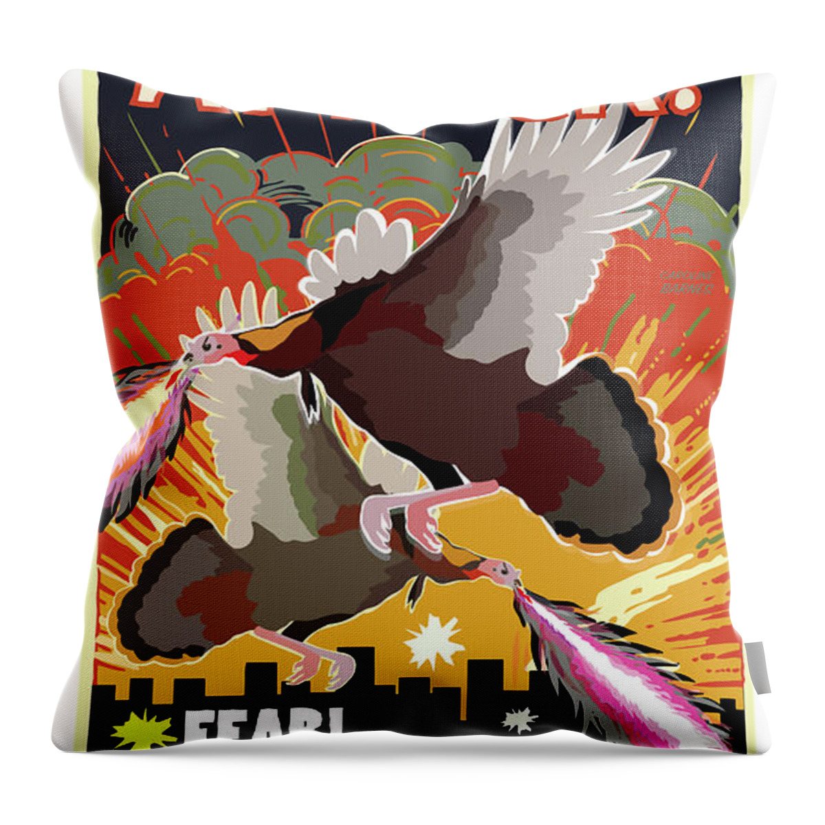 Brookline Turkeys Throw Pillow featuring the digital art Attack by Caroline Barnes