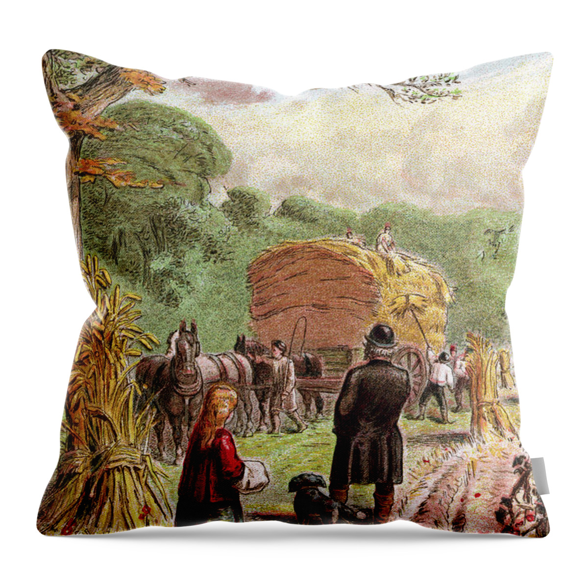 Horse Throw Pillow featuring the digital art August - Bringing In The Harvest by Whitemay