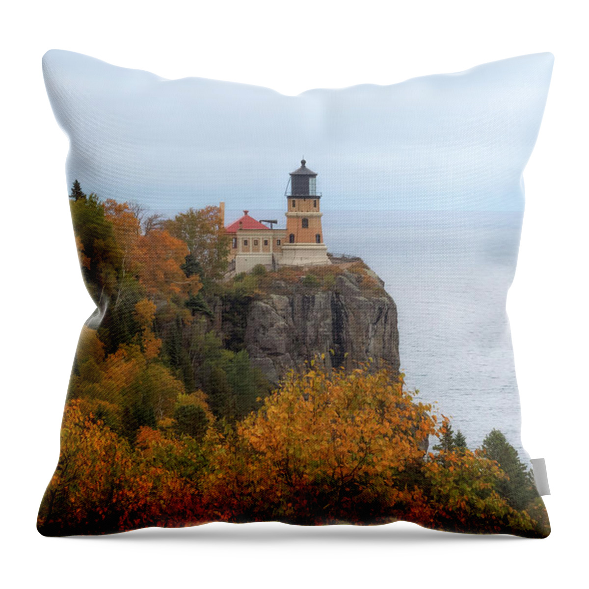 Lighthouse Throw Pillow featuring the photograph Autumn at Split Rock Lighthouse by Susan Rissi Tregoning