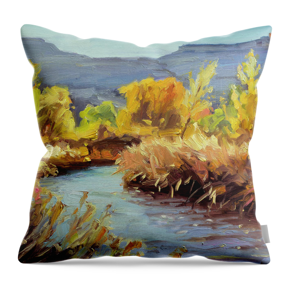 Southwest Throw Pillow featuring the painting Autumn on the Fremont River by Steve Henderson