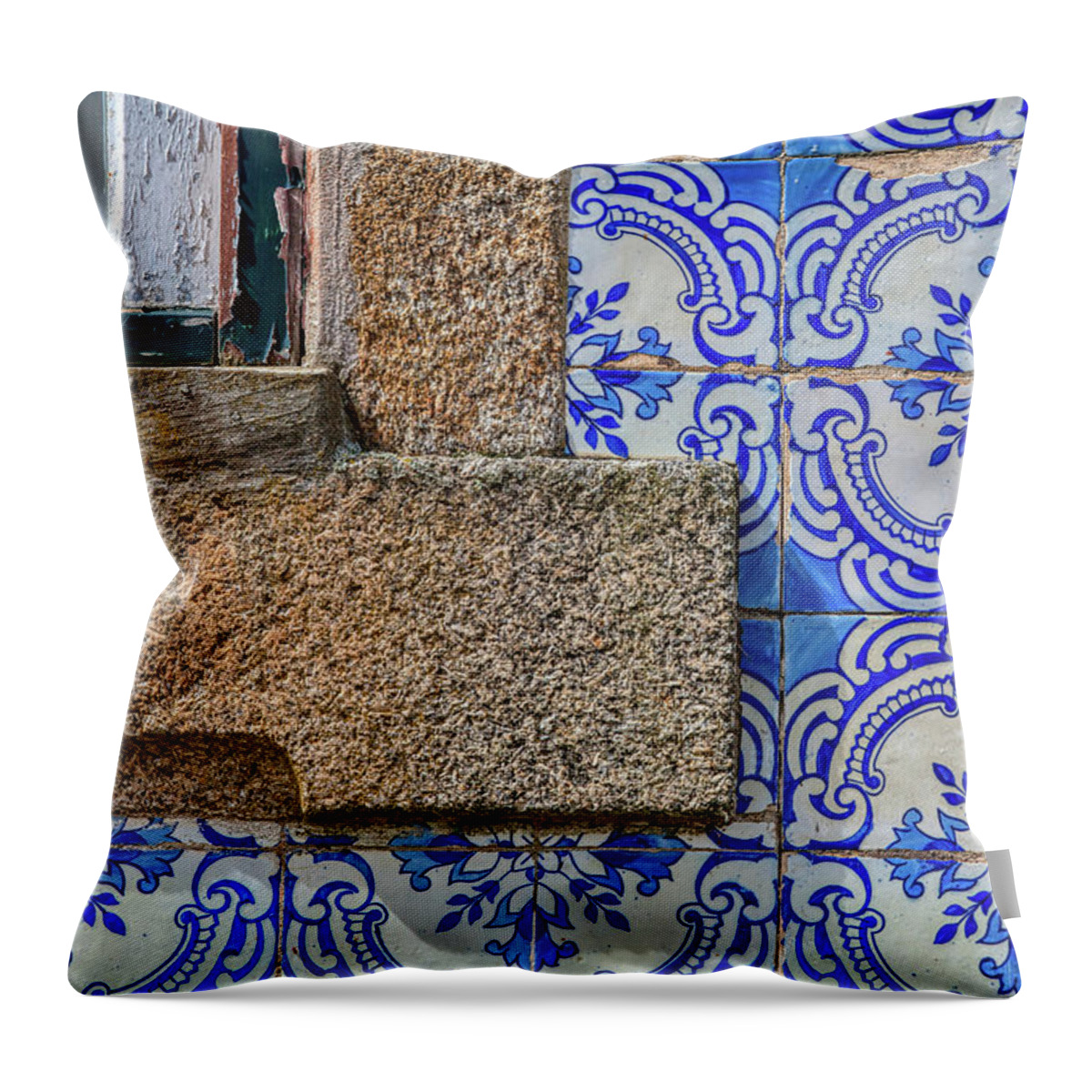 Arabic Throw Pillow featuring the photograph Azulejo Tile of Portugal by David Letts