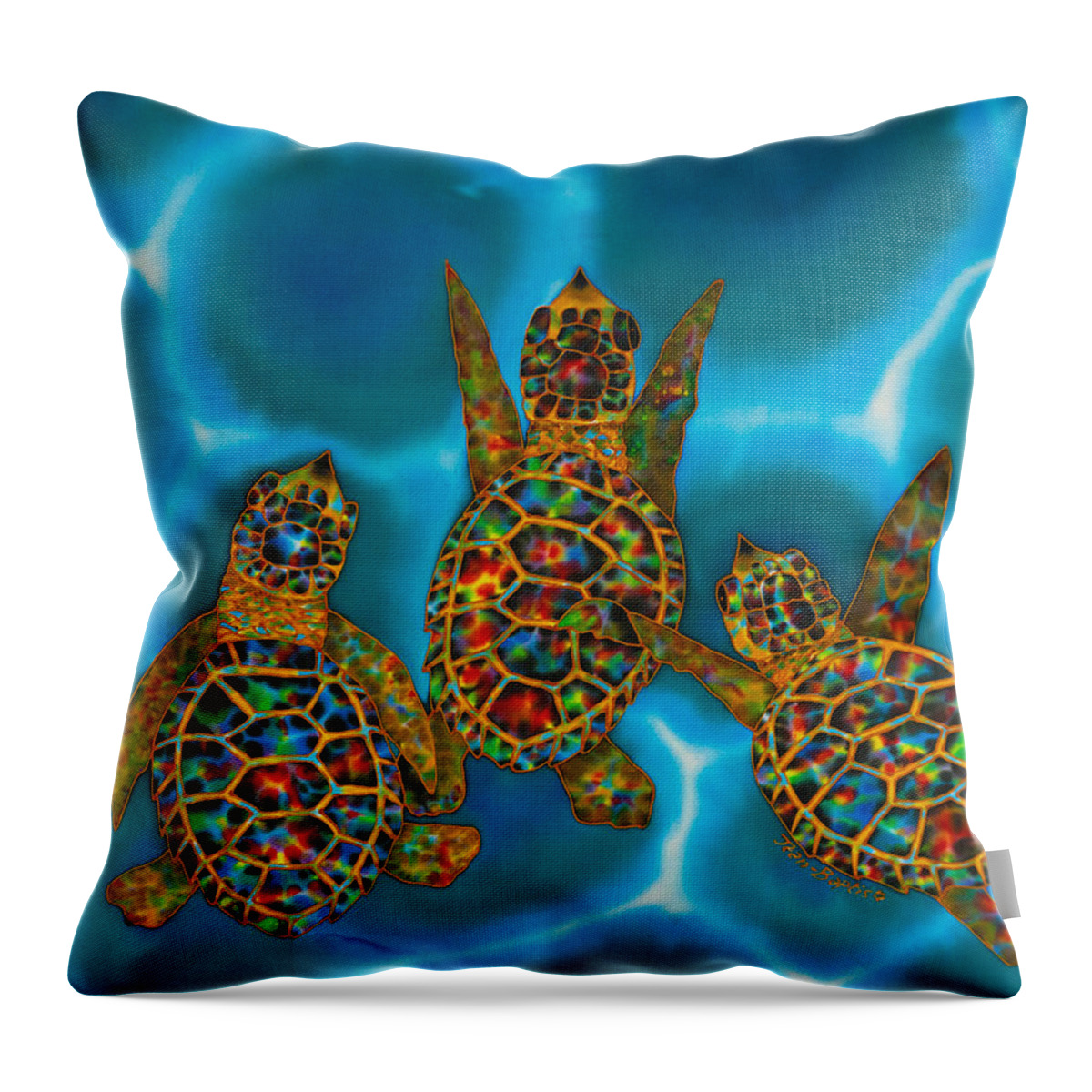 Sea Turtle Throw Pillow featuring the painting Baby turtles by Daniel Jean-Baptiste