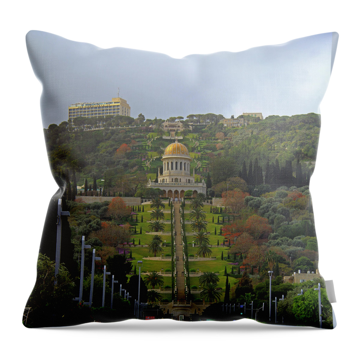 Bahai Throw Pillow featuring the photograph Bahai Gardens and Temple - Haifa, Israel by Richard Krebs