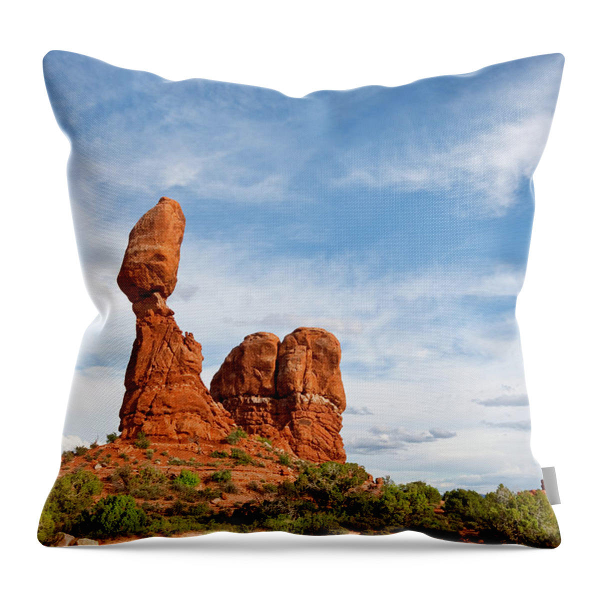 Arches National Park Throw Pillow featuring the photograph Balanced and Ham Rocks by Jeff Goulden