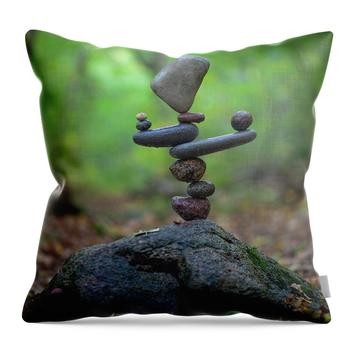 Meditation Zen Yoga Mindfulness Stones Nature Land Art Balancing Sweden Throw Pillow featuring the sculpture Balancing art #34 by Pontus Jansson