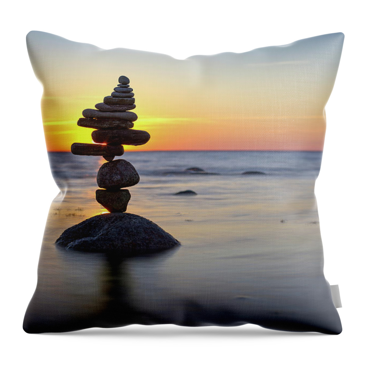 Meditation Zen Yoga Mindfulness Stones Nature Land Art Balancing Sweden Throw Pillow featuring the photograph Balancing art #8 by Pontus Jansson