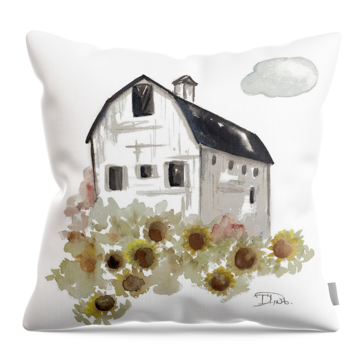 Barn Throw Pillow featuring the mixed media Barn And Sunflowers by Patricia Pinto