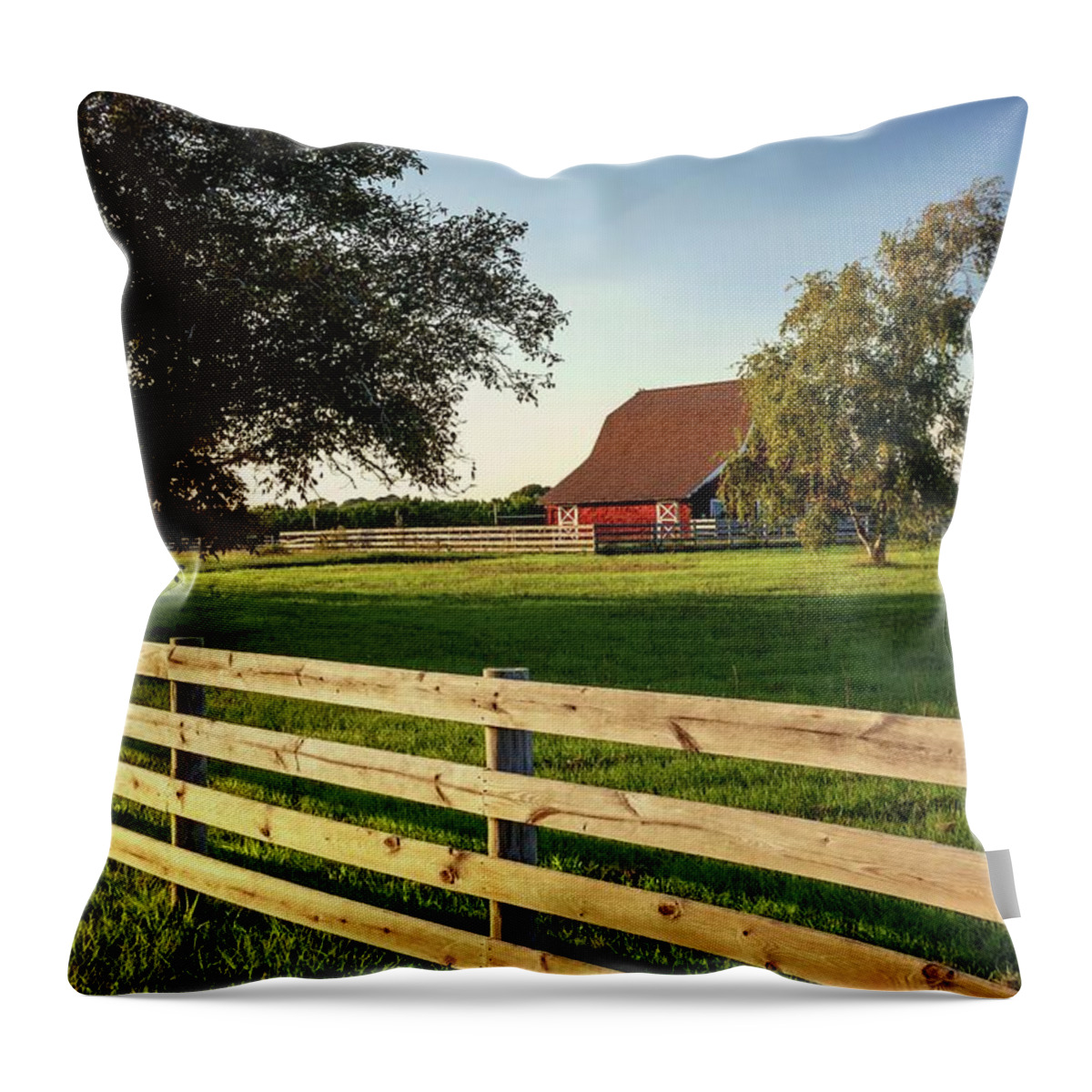 Estock Throw Pillow featuring the digital art Barn House, North Fork, Long Is, Ny by Laura Zeid