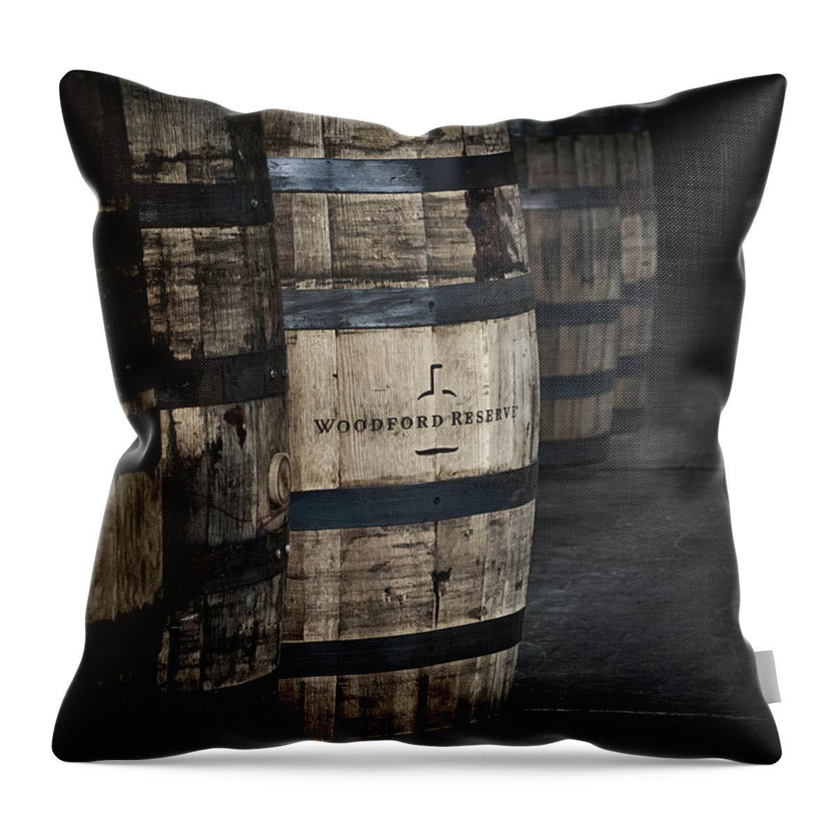 Woodford Reserve Throw Pillow featuring the photograph Barrels of Bourbon by Susan Rissi Tregoning