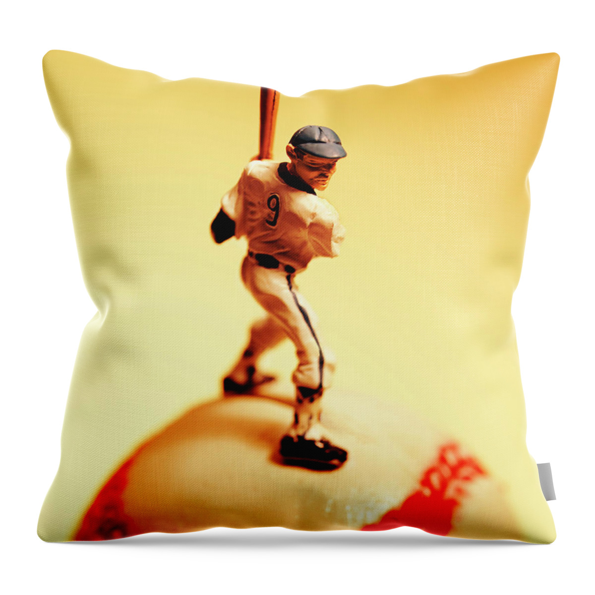 Baseball Player on Giant Baseball Throw Pillow