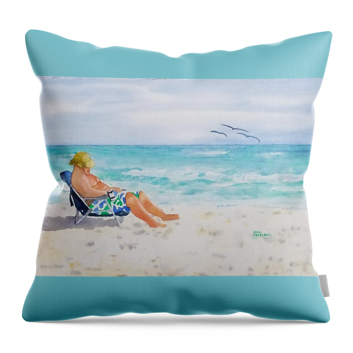 Beach Throw Pillow featuring the painting Beach time by Ann Frederick