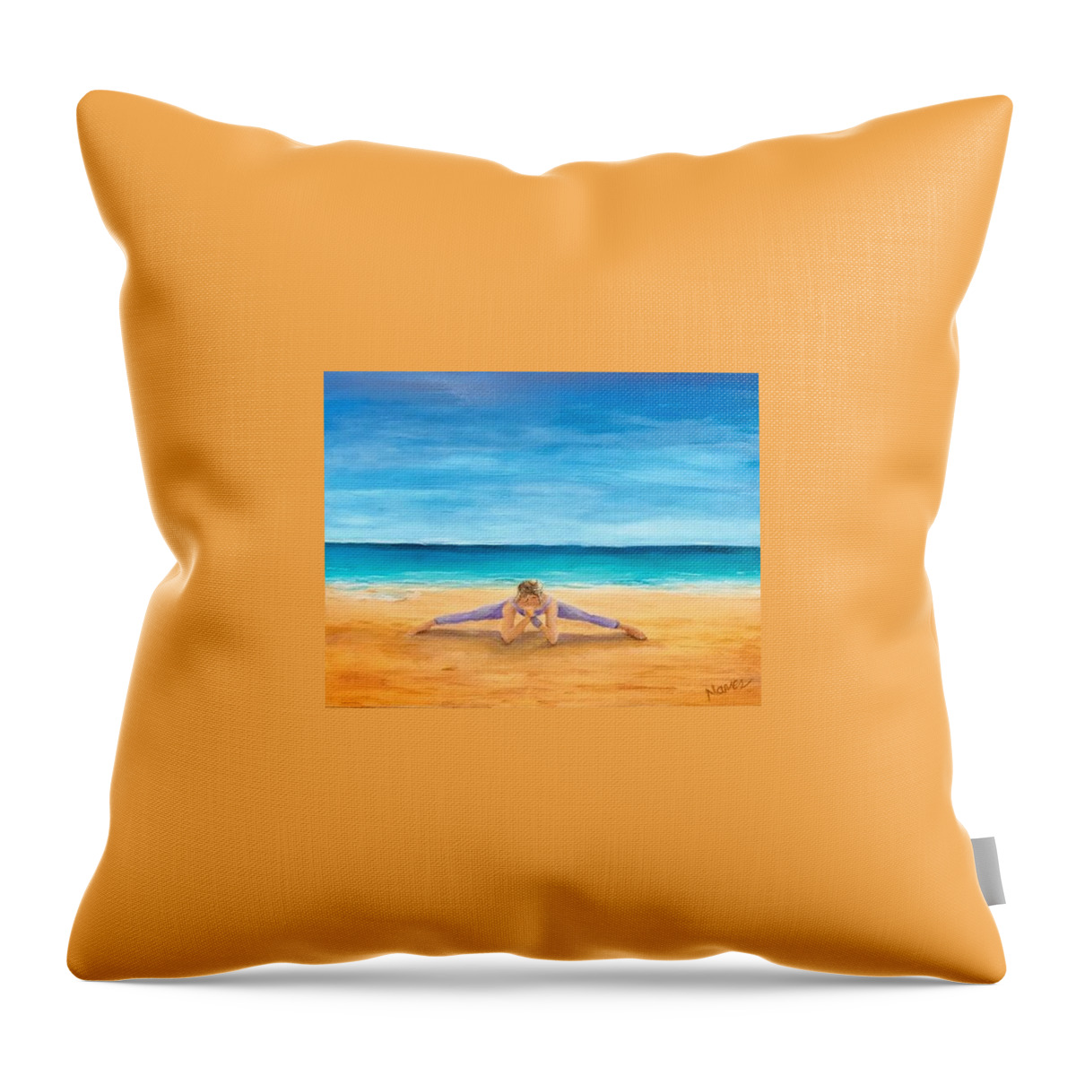 Yoga Throw Pillow featuring the painting Beach Yoga by Deborah Naves