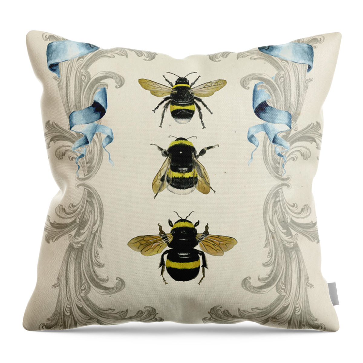 Animals Throw Pillow featuring the painting Bees & Filigree I by Naomi Mccavitt