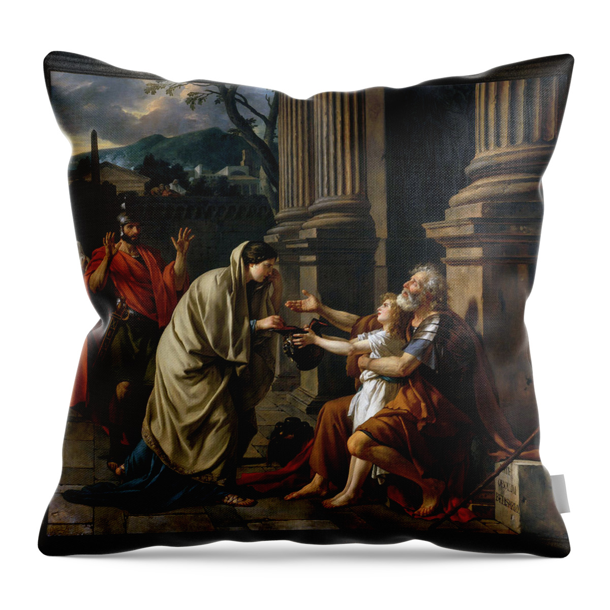 Belisarius Throw Pillow featuring the painting Belisarius by Jacques Louis David by Rolando Burbon