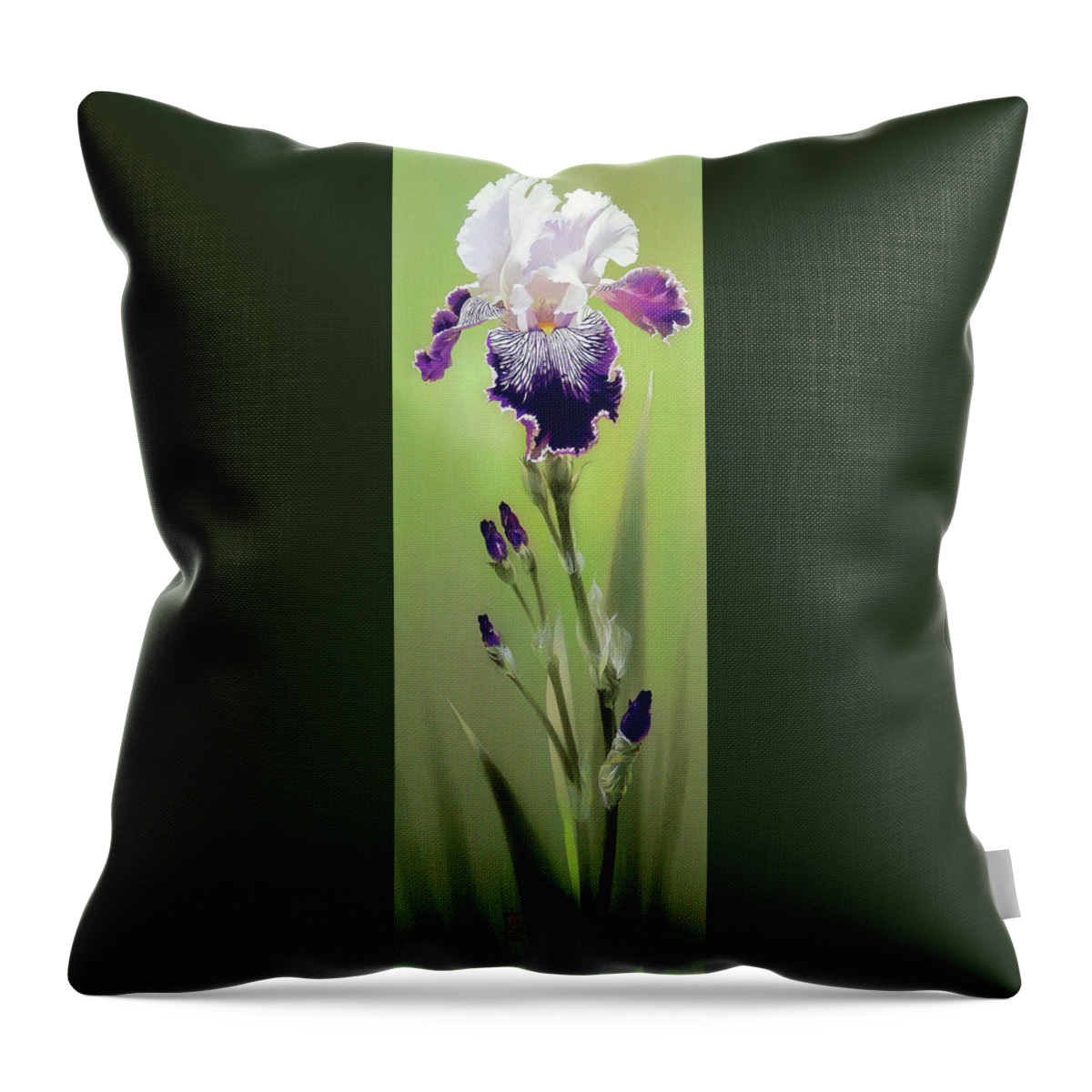 Russian Artists New Wave Throw Pillow featuring the painting Bi-colored Iris Flower by Alina Oseeva