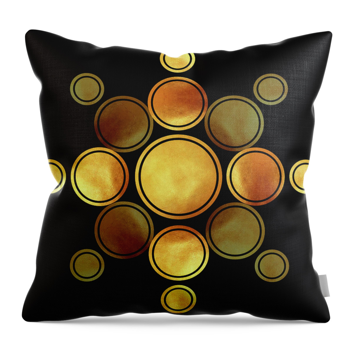 Modern Abstract Throw Pillow featuring the mixed media Black and Gold Abstract - Modern Geometric Abstract - Pattern Design - Art Deco Abstract 2 by Studio Grafiikka