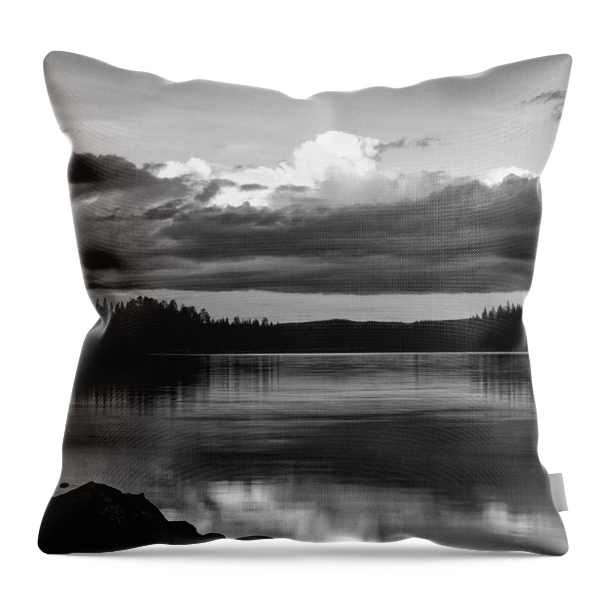 Scenics Throw Pillow featuring the photograph Black And White Lake Reflection by Heikki Salmi