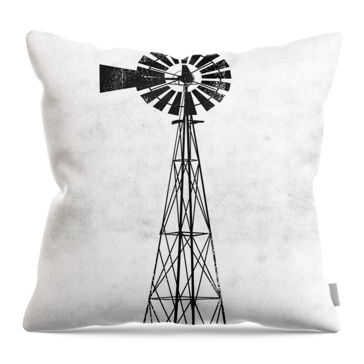 Windmill Throw Pillow featuring the digital art Black and White Windmill 1- Art by Linda Woods by Linda Woods