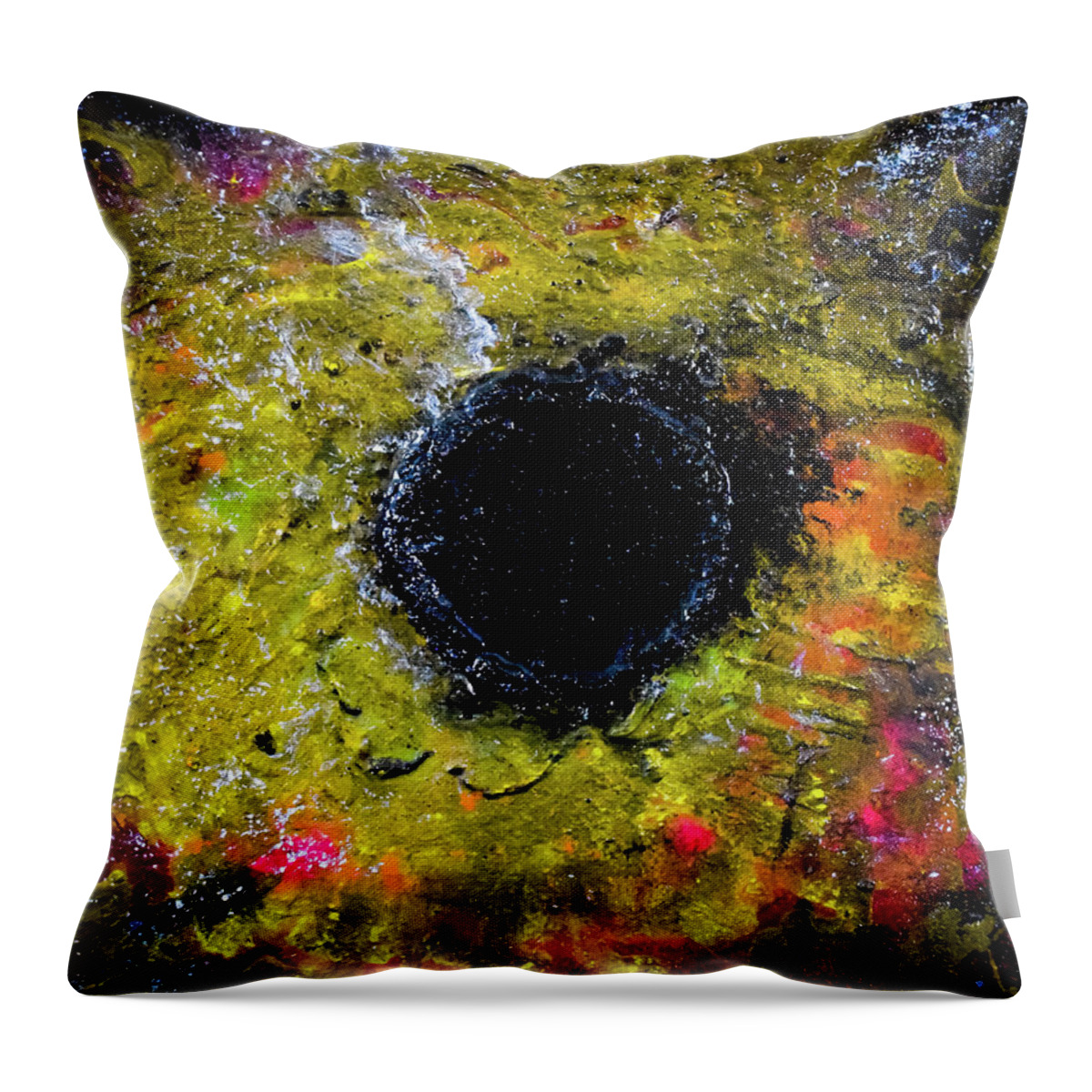 Sun Throw Pillow featuring the mixed media Black Hole Sun by Patsy Evans - Alchemist Artist