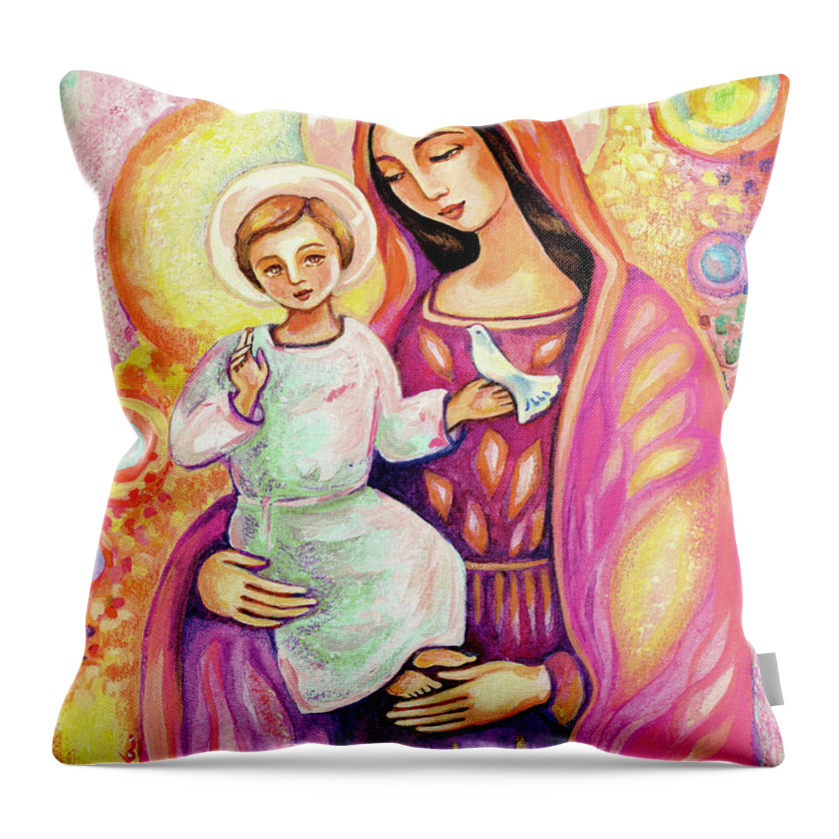 Mother And Child Throw Pillow featuring the painting Blessing from Light by Eva Campbell