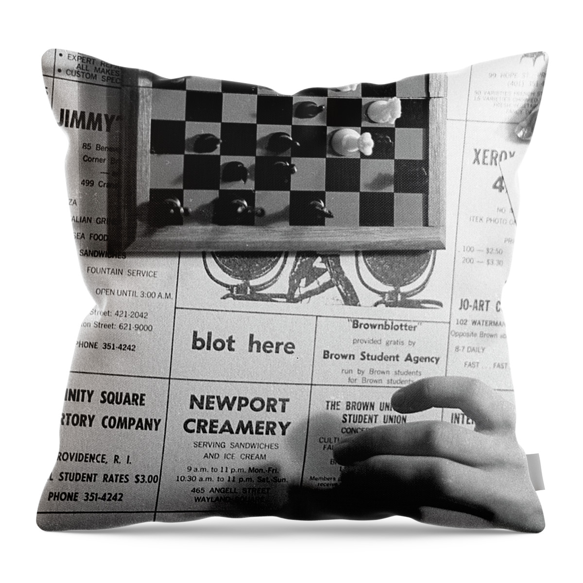 Providence Throw Pillow featuring the photograph Blot Here, aka Black's Move, 1972 by Jeremy Butler