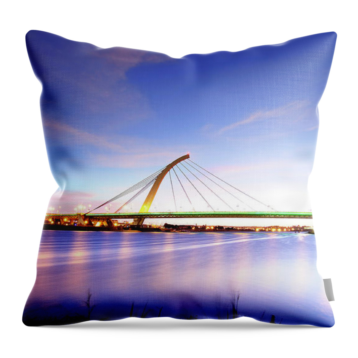 Grass Throw Pillow featuring the photograph Blue Hour, Dazhi Bridge by Copyright Of Eason Lin Ladaga