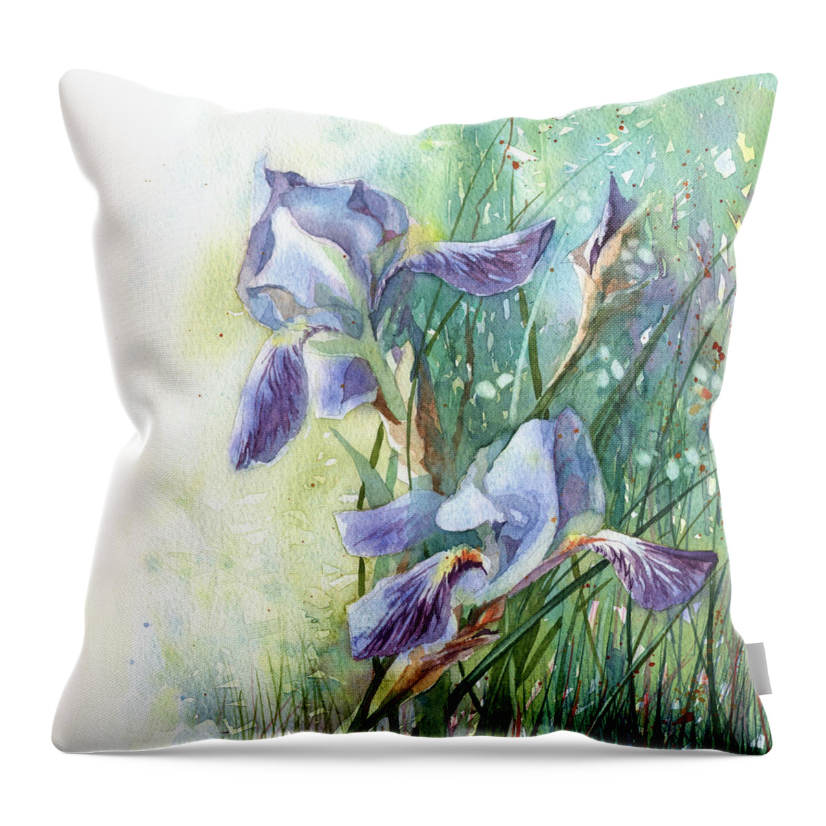 Russian Artists New Wave Throw Pillow featuring the painting Blue Irises Fairytale by Ina Petrashkevich