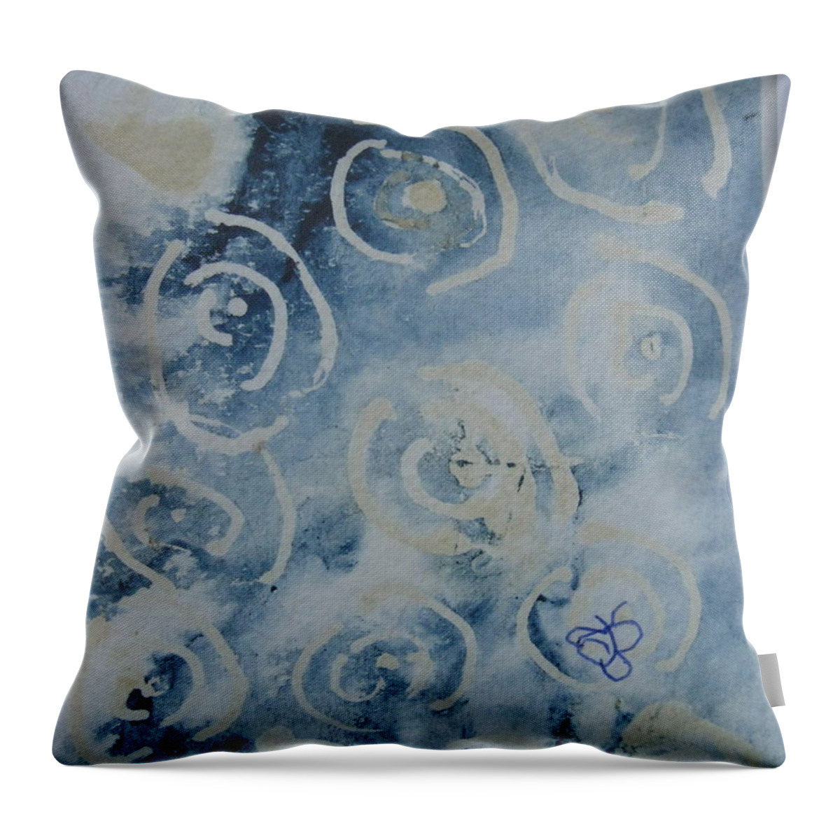 Blue Throw Pillow featuring the drawing Blue Spirals by AJ Brown