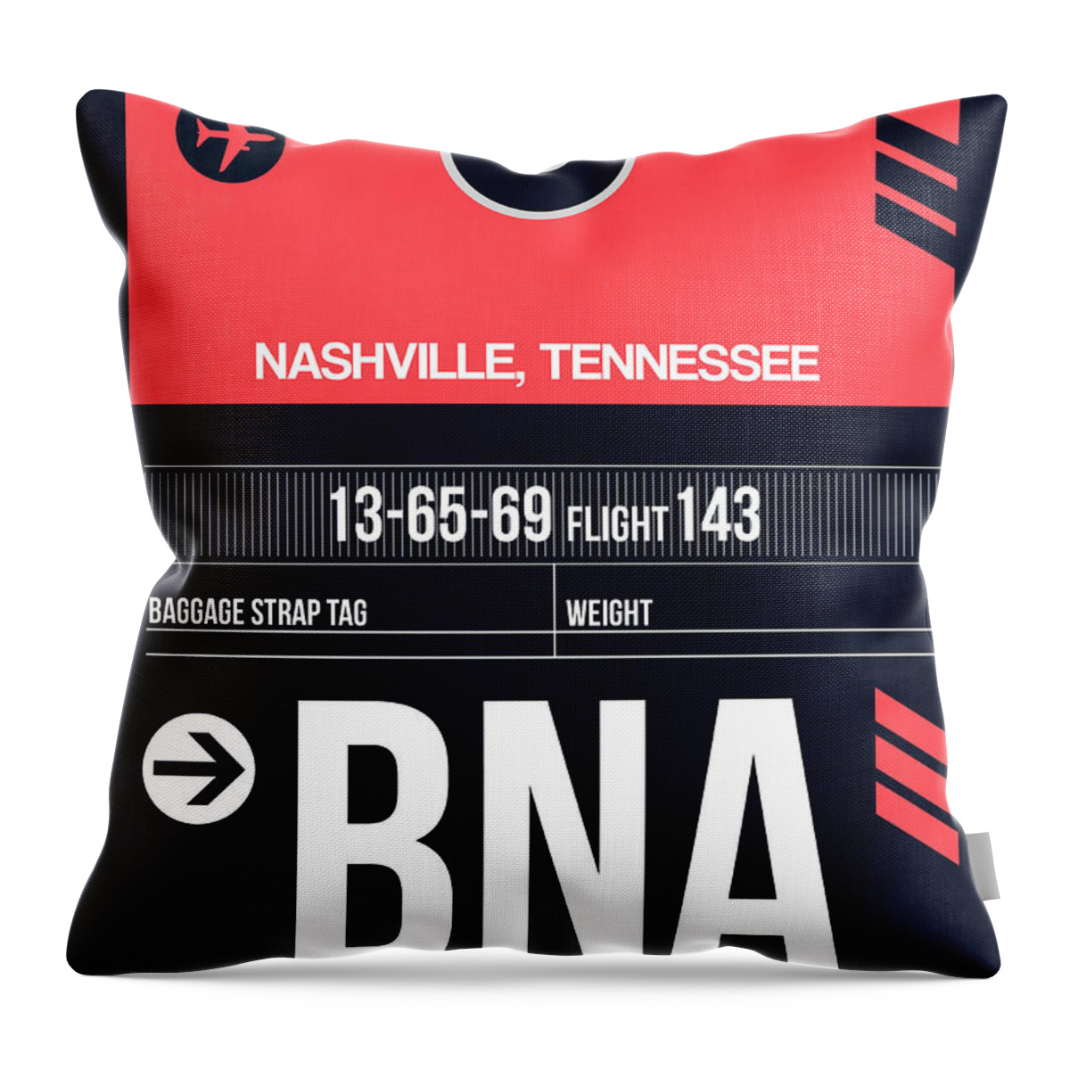 Vacation Throw Pillow featuring the digital art BNA Nashville Luggage Tag I by Naxart Studio