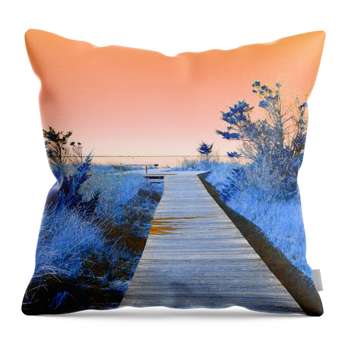 Boardwalk Throw Pillow featuring the mixed media Boardwalk to the Bay by Stacie Siemsen
