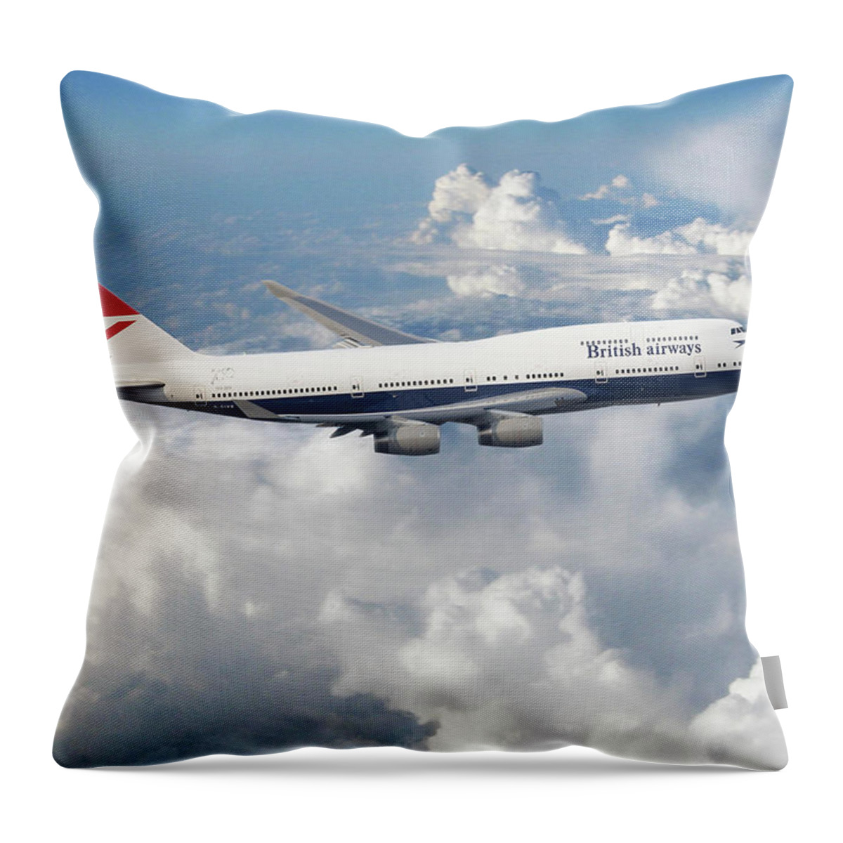 British Airways Boeing 747 Throw Pillow featuring the digital art Boeing 747-436 G-CIVB by Airpower Art