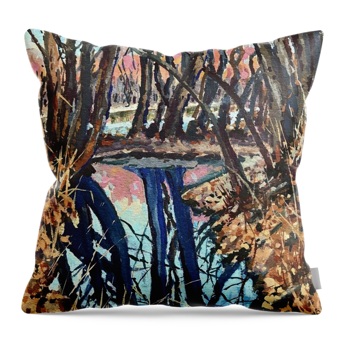 Boise Throw Pillow featuring the painting Boise River Reflections study by Les Herman