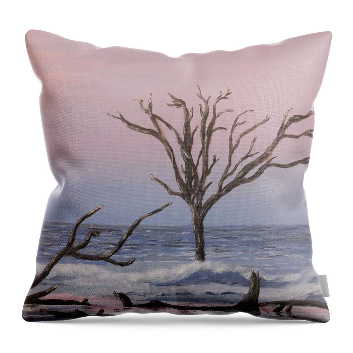 Beach Throw Pillow featuring the painting Boneyard Beach Sunrise by Deborah Smith