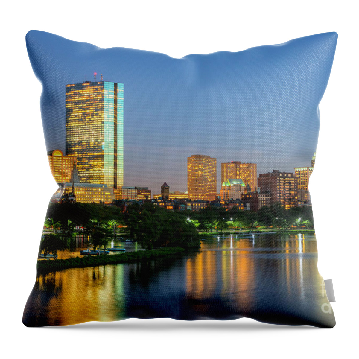 Clarence Holmes Throw Pillow featuring the photograph Boston Night Skyline II by Clarence Holmes