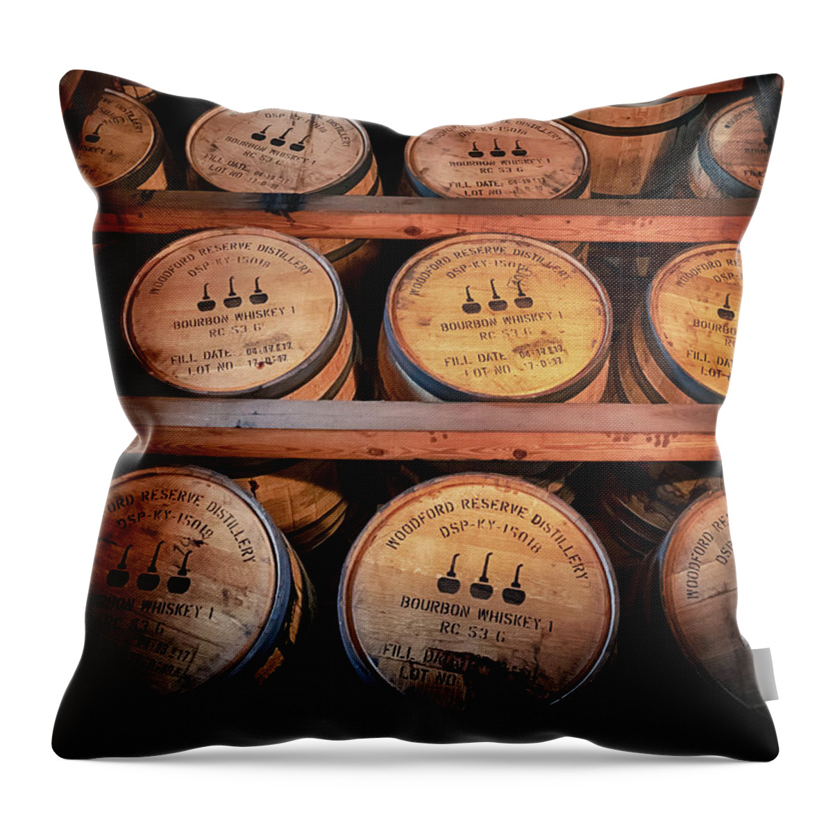 Bourbon Throw Pillow featuring the photograph Bourbon Barrels in the Rick by Susan Rissi Tregoning